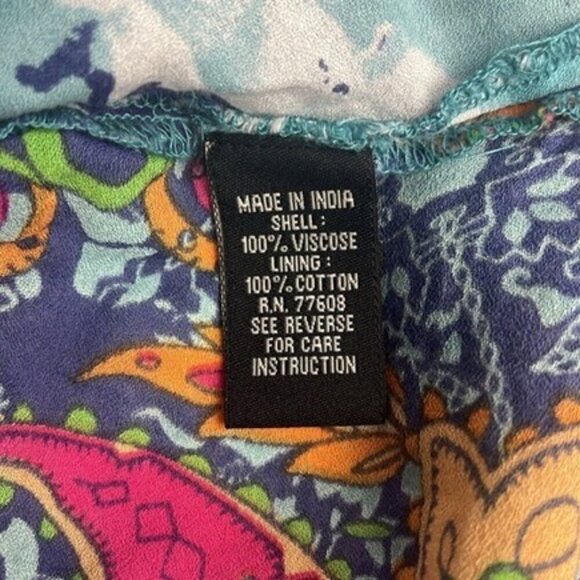 J. Peterman Kaftan Tunic Top Long Sleeve Embroidered Blue/Pink Round Neck Boho L - Picture 9 of 10